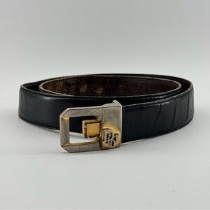 Vintage Christian Dior Leather Belt | Silver & Gold Tone Buckle